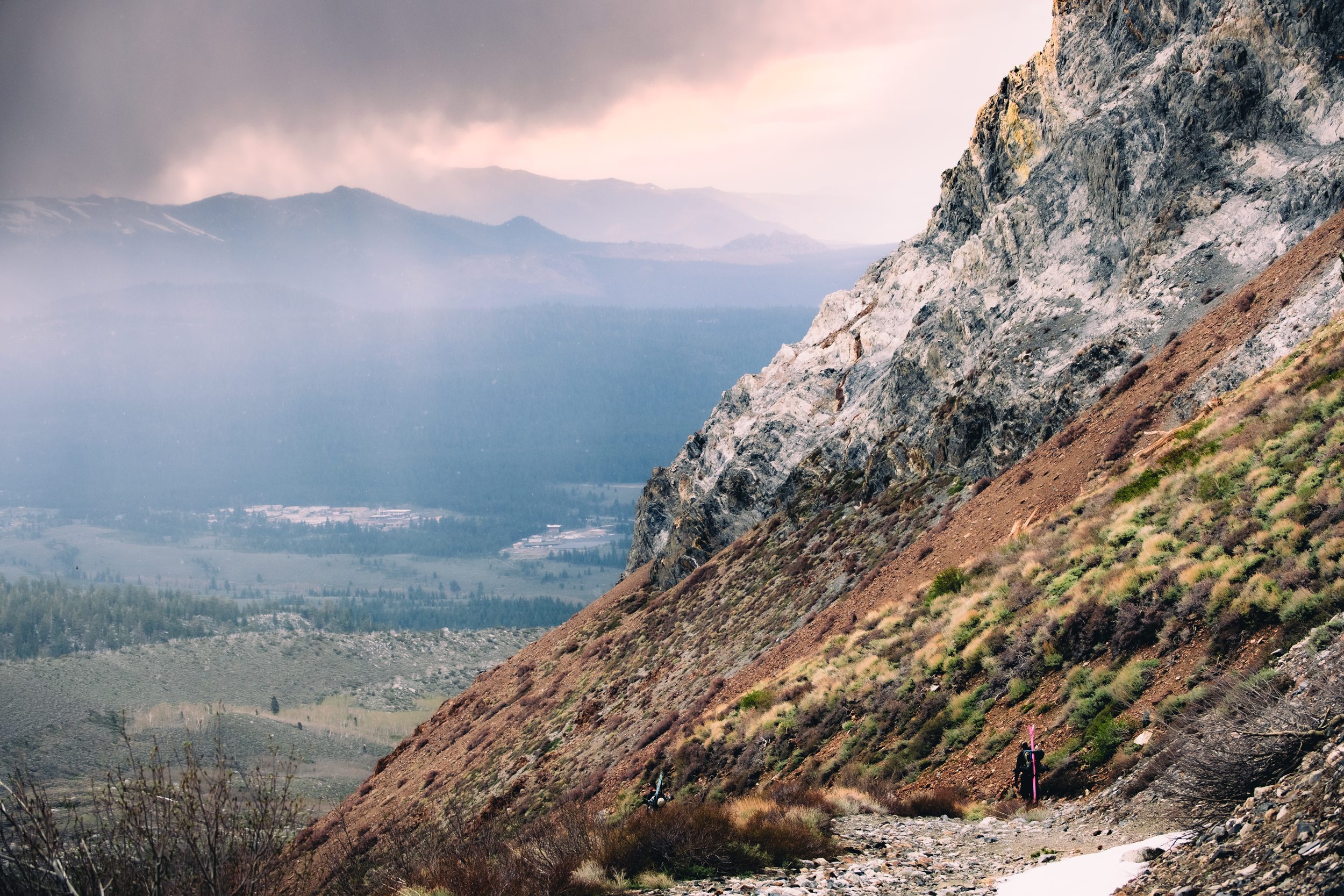 Rain veil over Eastern Sierra scree